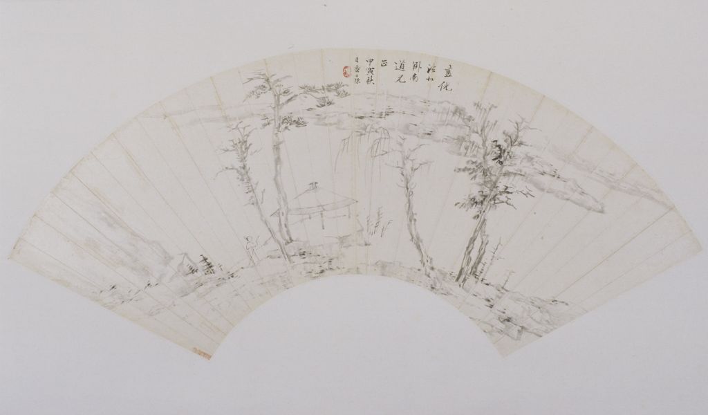 图片[1]-The fan page of the figure of searching for seclusion with the stick-China Archive